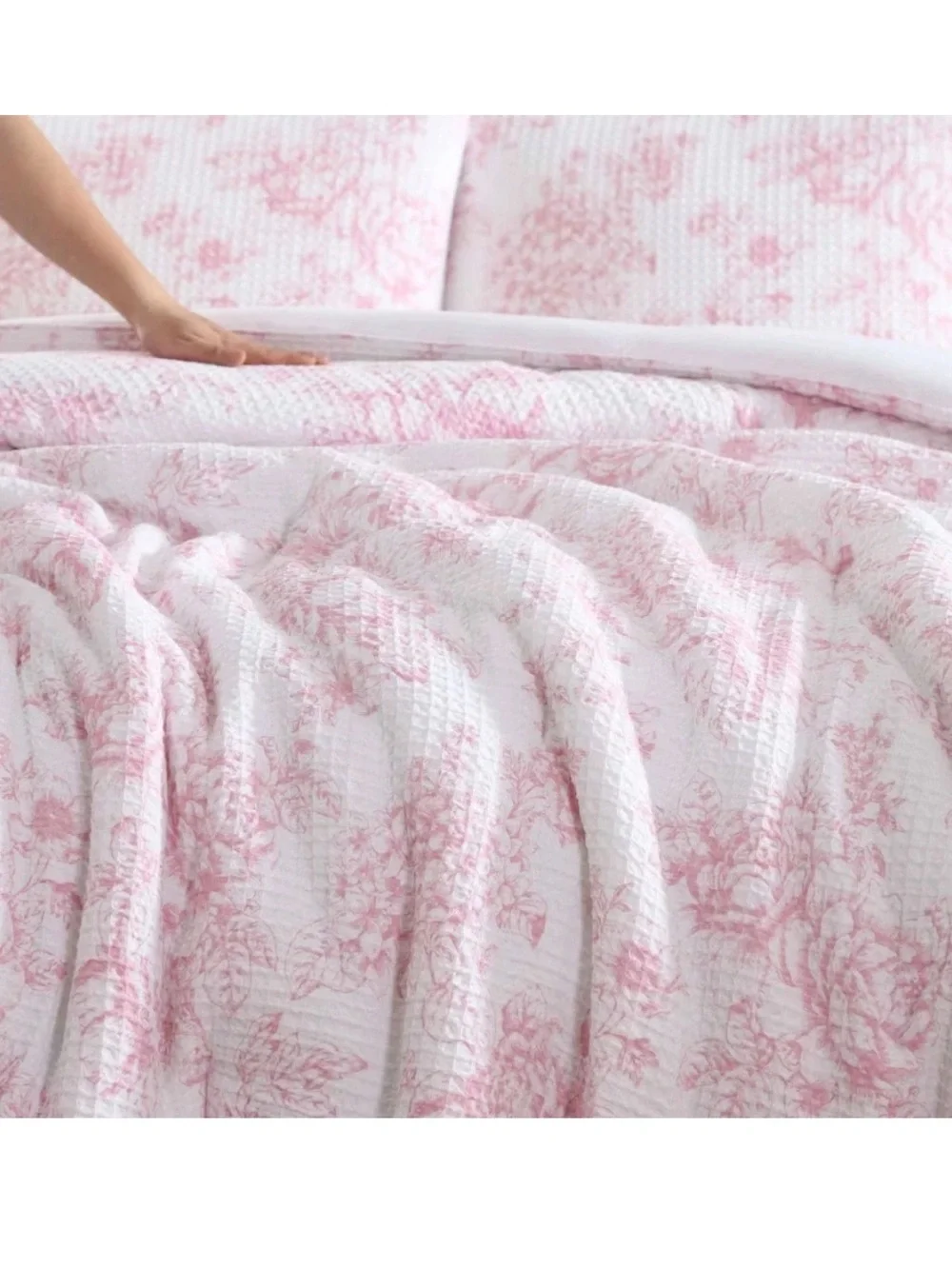Laura Ashley Blush Pink Floral Delphine Waffle TWIN Comforter Set